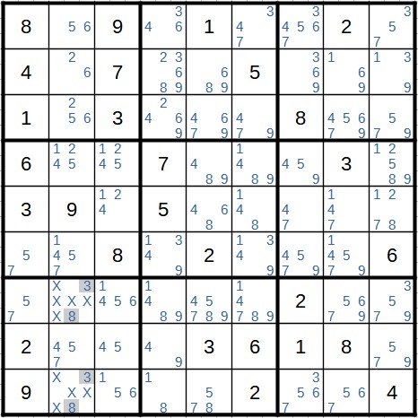 Sudoku example for a hidden pair