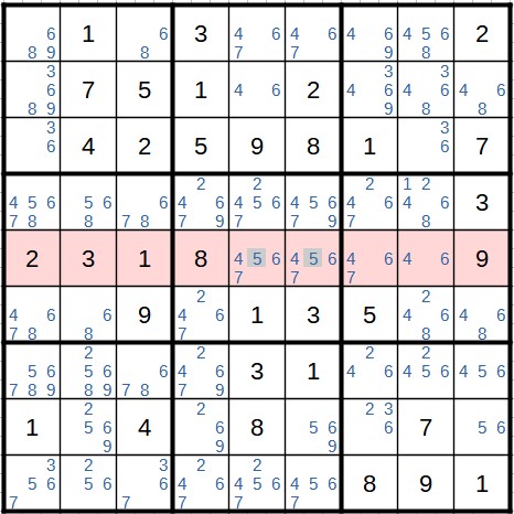 Example of intersection removal in a row