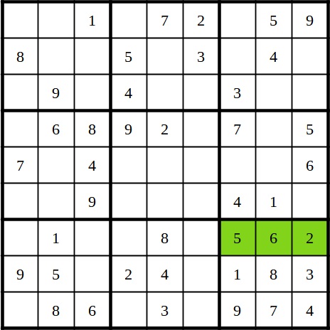 Solved Sudoku with three possible candidates